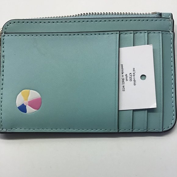 Kate Spade New Blue Swimming Figure 1-Zippered Medium Card Holder